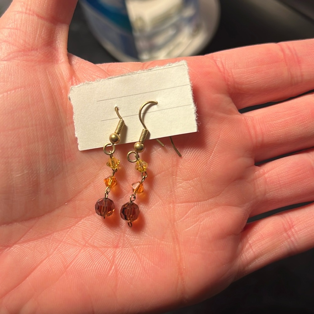 Anthropologie Amber Gemstone Drop Earrings Gold Dangle Boho